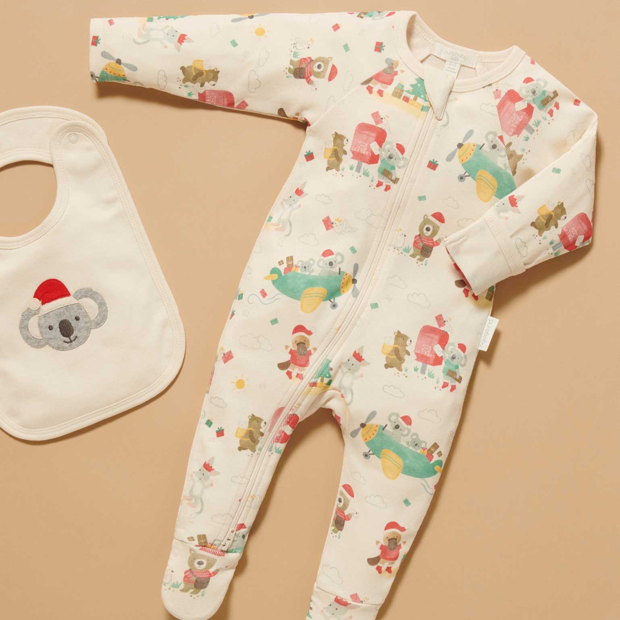 purebaby organic christmas wishes zip growsuit baby christmas outfit