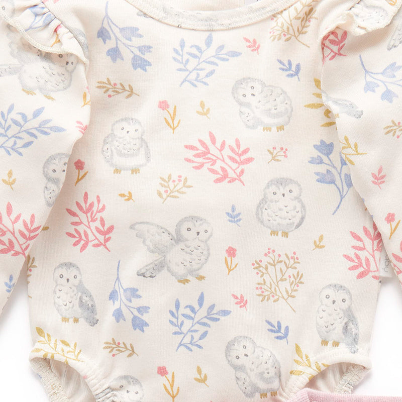 Ruffle Bodysuit Cloud Snowy Owl Print (Pack of 2)