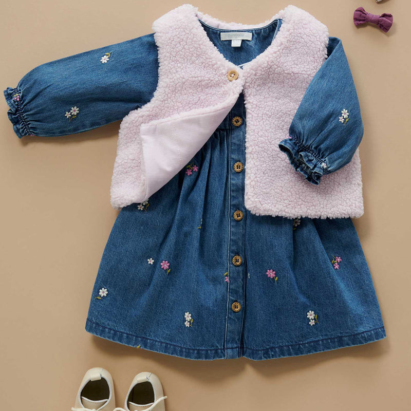 purebaby organic cotton baby dress denim broderie dress baby