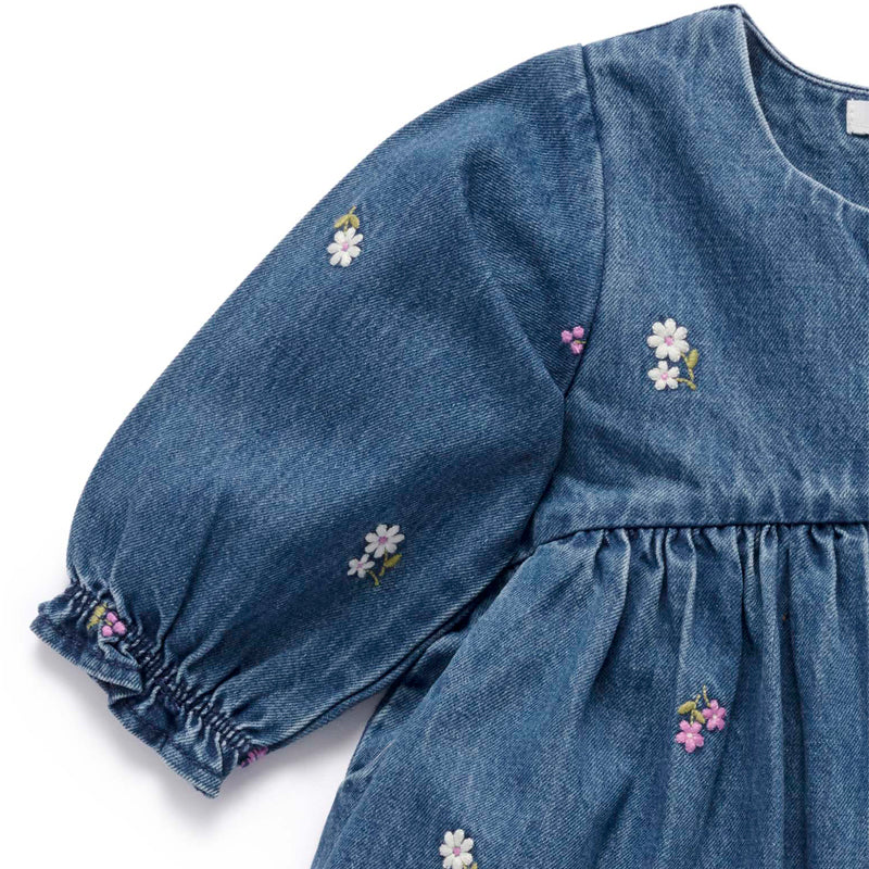 purebaby organic cotton baby dress denim broderie dress baby