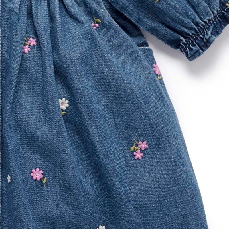 purebaby organic cotton baby dress denim broderie dress baby