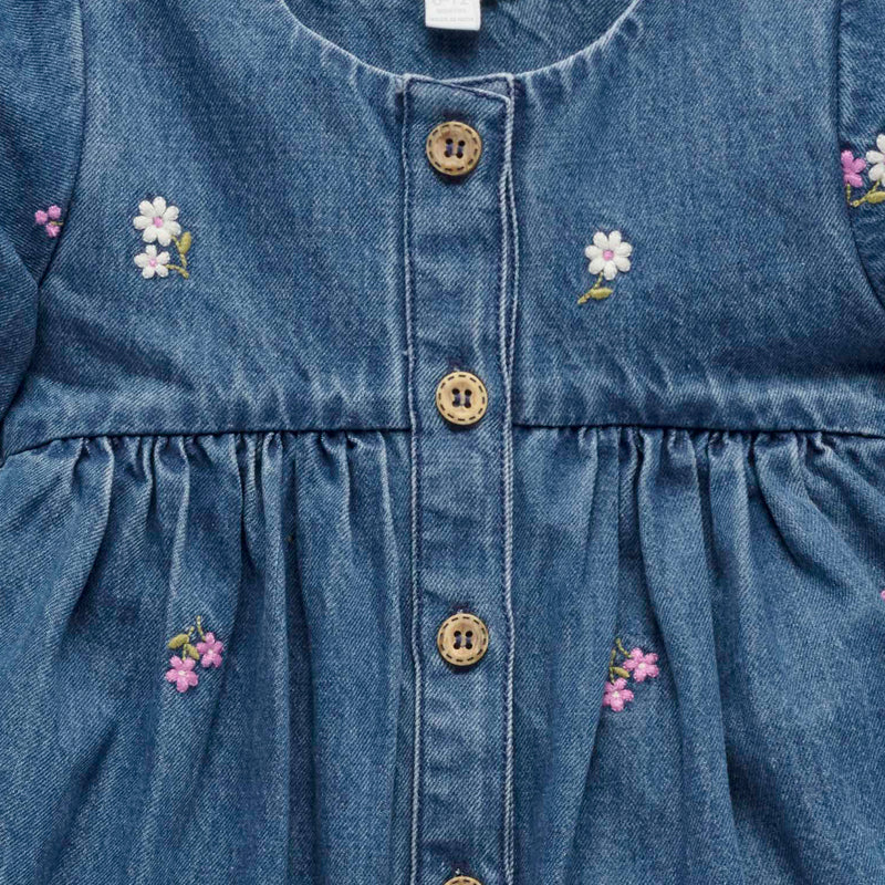 purebaby organic cotton baby dress denim broderie dress baby