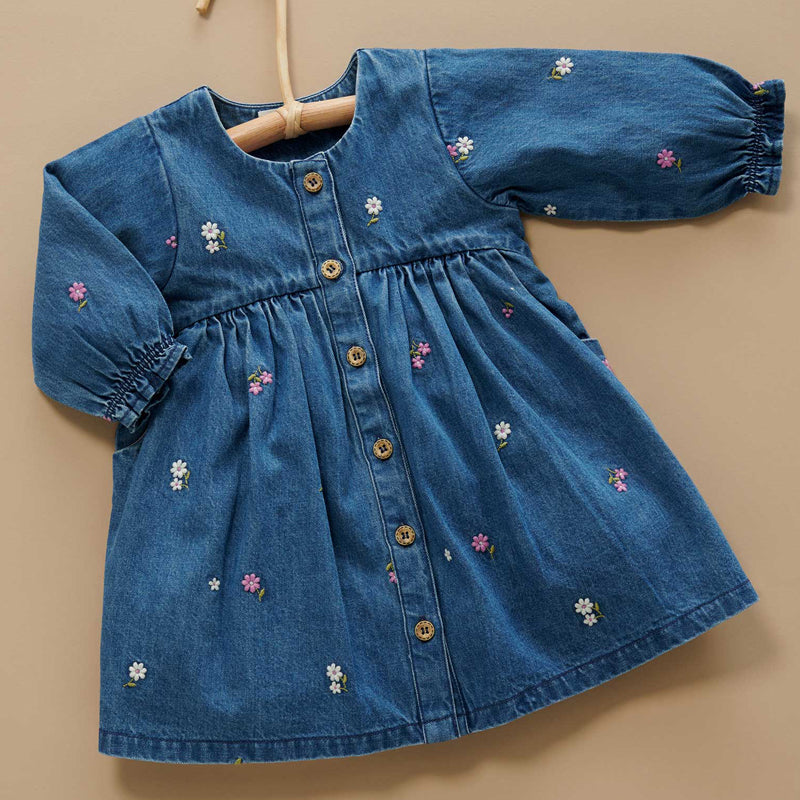 purebaby organic cotton baby dress denim broderie dress baby