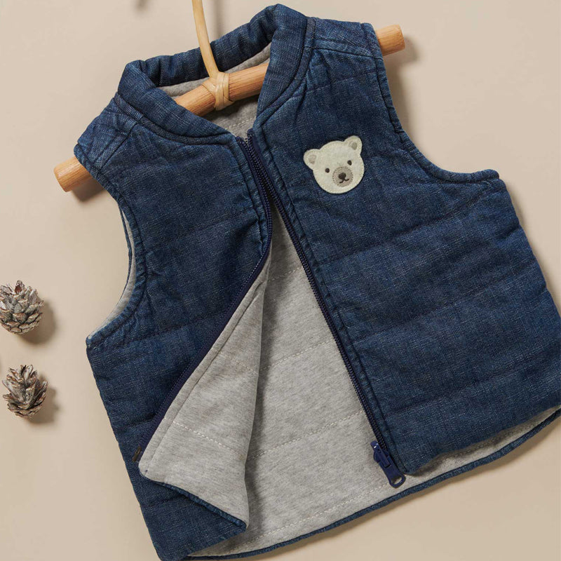 purebaby denim reversible vest baby travel outfit