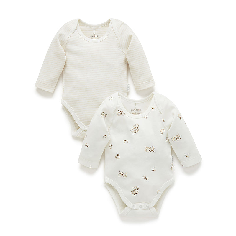 Easy Neck L/S Bodysuit Vanilla Cottonbud (Pack of 2)