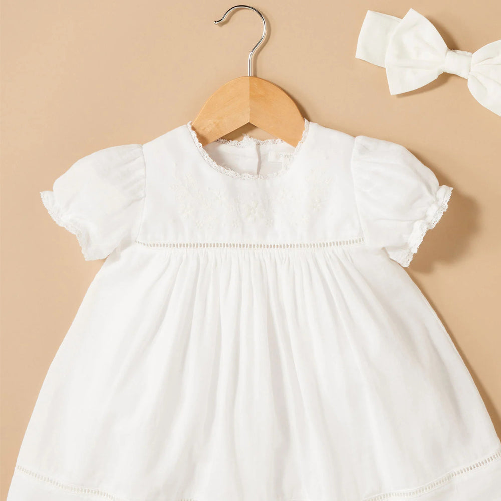 purebaby organic embroidered dress vanilla baby girl