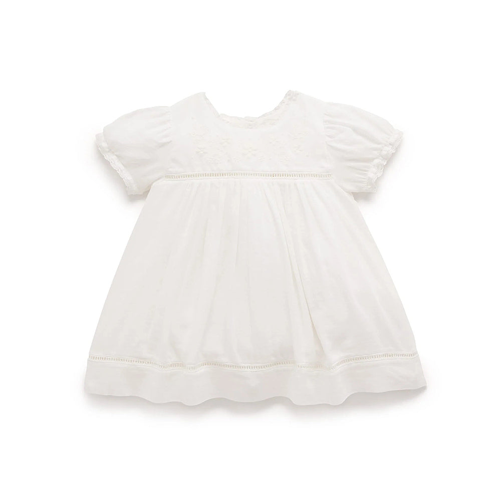 purebaby organic embroidered dress vanilla baby girl