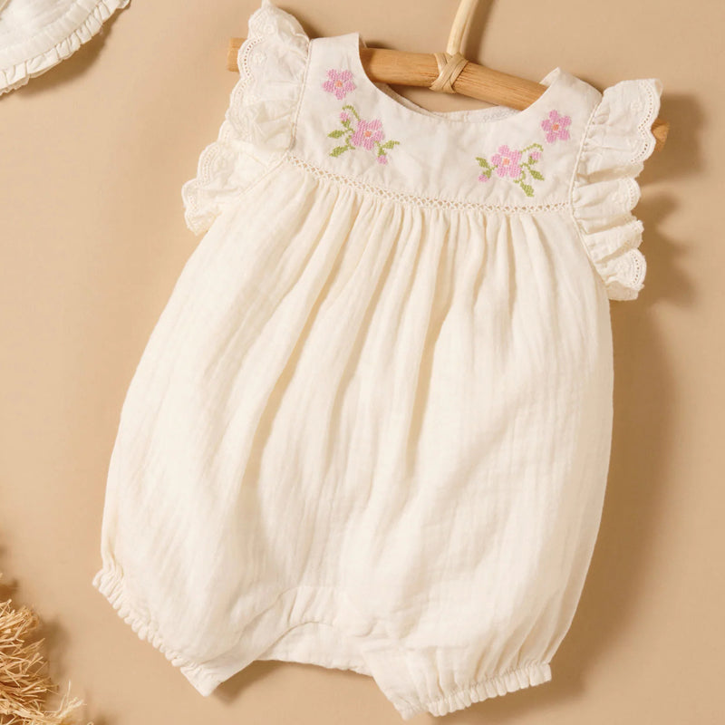 purebaby embroidered romper cloud baby baptism baby 100 days baby shower outfit