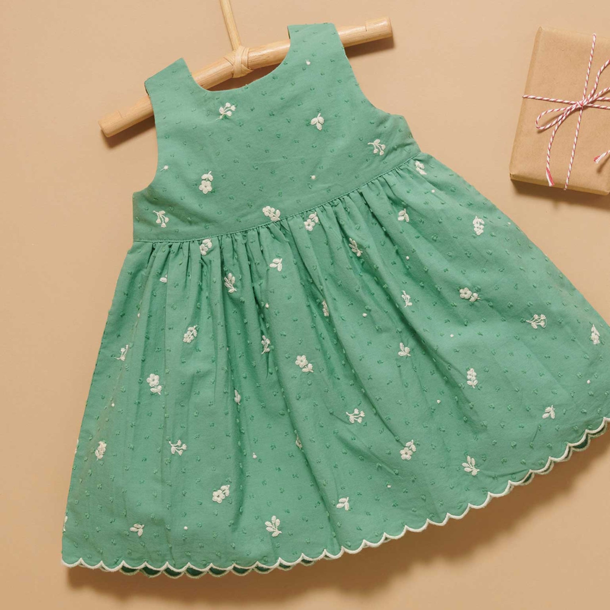 baby kids purebaby organic festive embroidered green dress baby girl christmas outfit