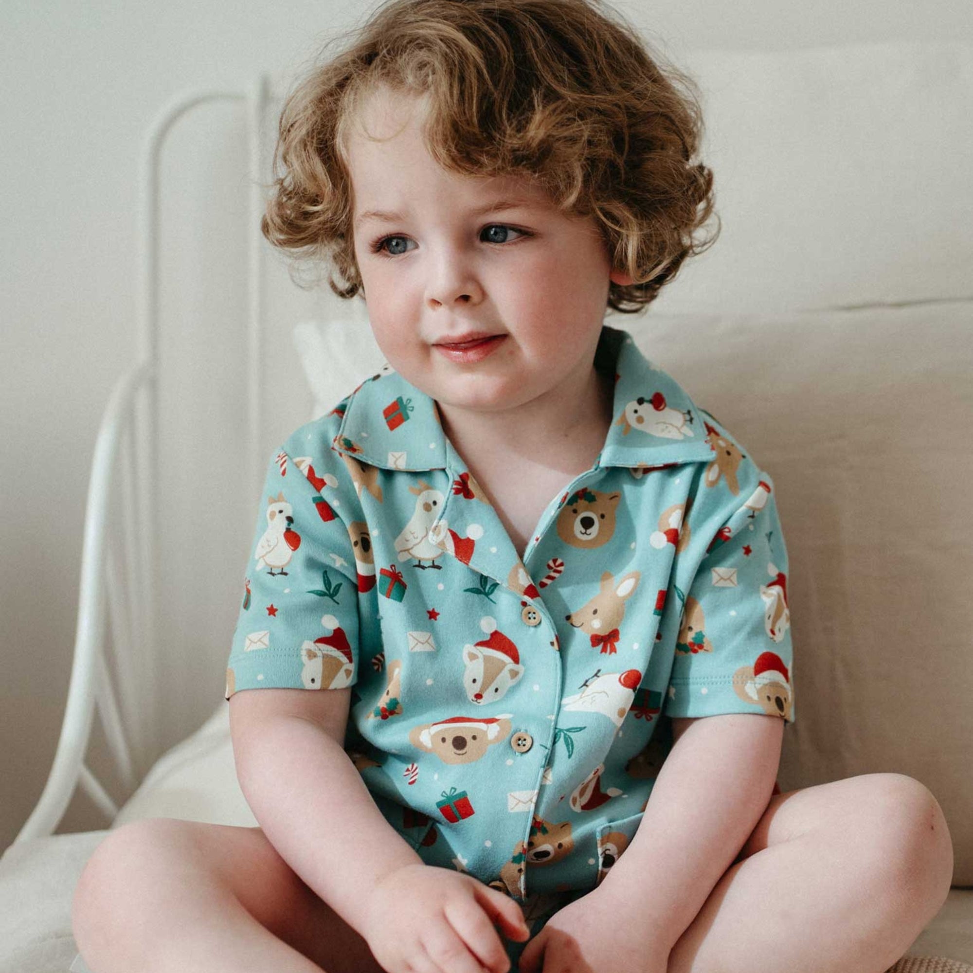 baby kids christmas festive friends pyjamas pj set purebaby organic cotton sleepwear