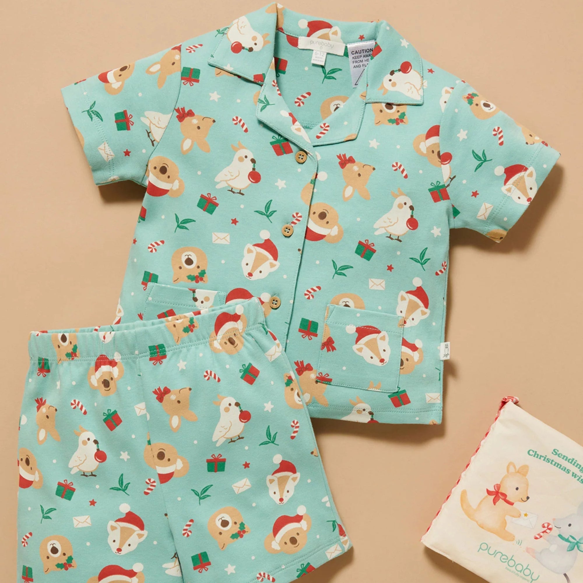 baby kids christmas festive friends pyjamas pj set purebaby organic cotton sleepwear