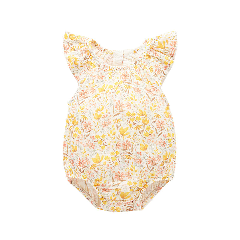 purebaby organic cotton gathered yellow desert flower bodysuit baby romper