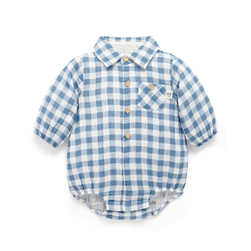 purebaby gingham bodysuit river check baby boy bodysuit