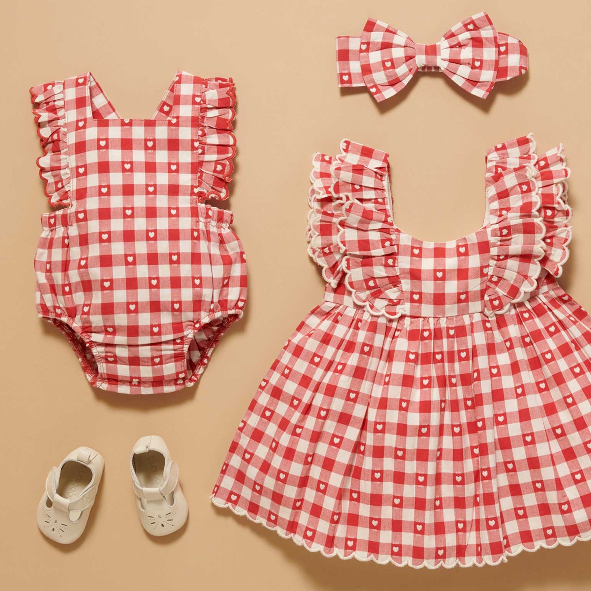 purebaby organic heart gingham dress baby girl christmas valentine day outfit