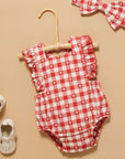 purebaby organic heart gingham overall bodysuit valentine outfit