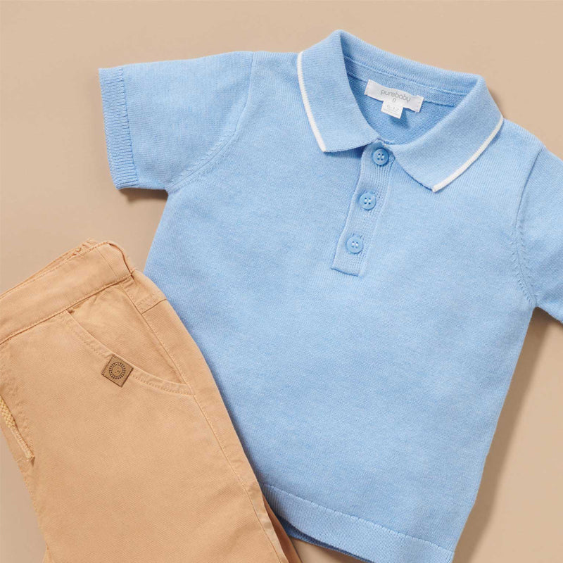 purebaby knitted polo shirt blue