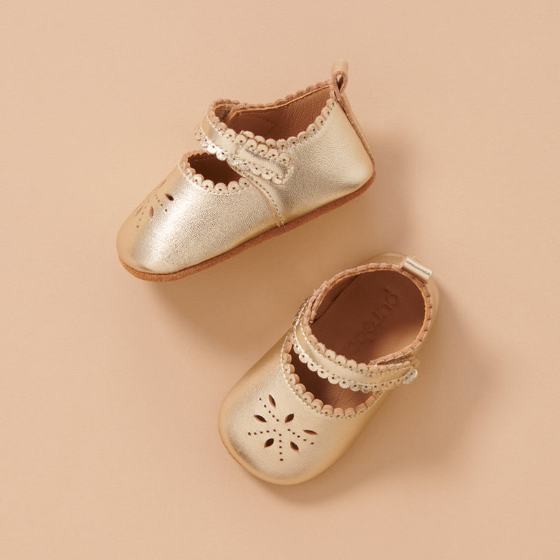 Light Gold Leather Eyelet Mary Jane