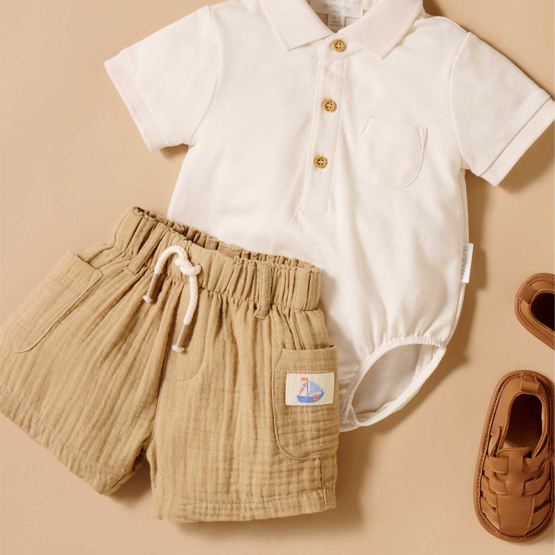 purebaby organic crinkle cotton shorts driftwood baby