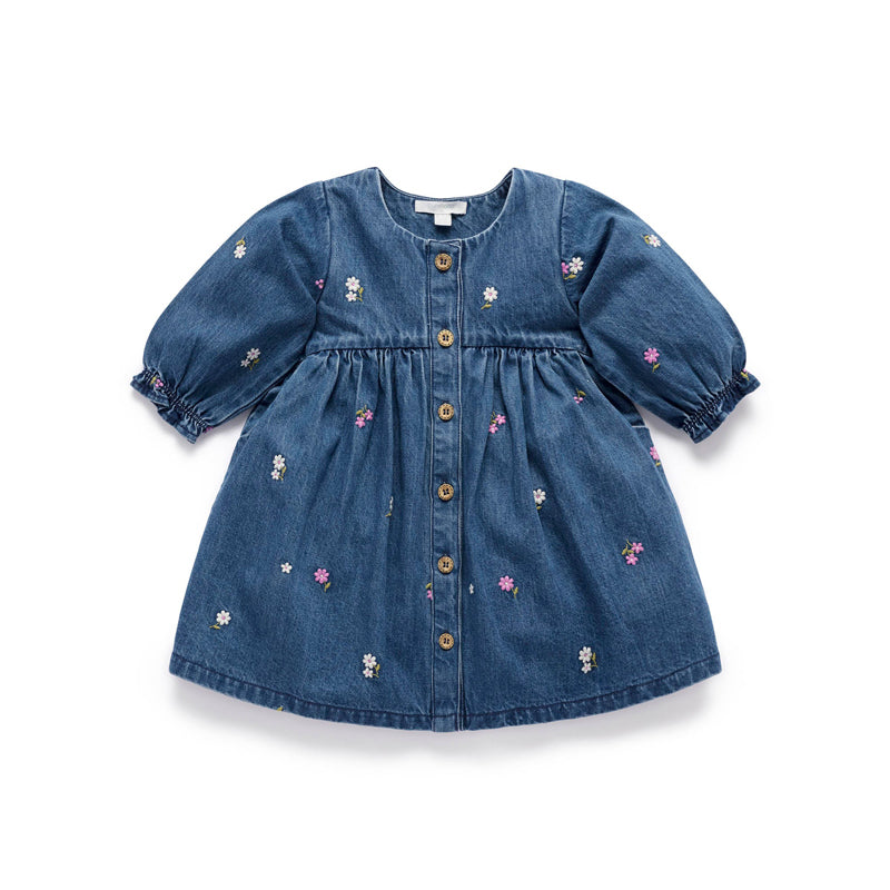 purebaby organic cotton baby dress denim broderie dress baby