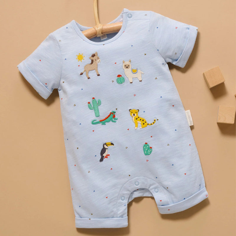 purebaby organic baby clothes animal fiesta short growsuit bodysuit