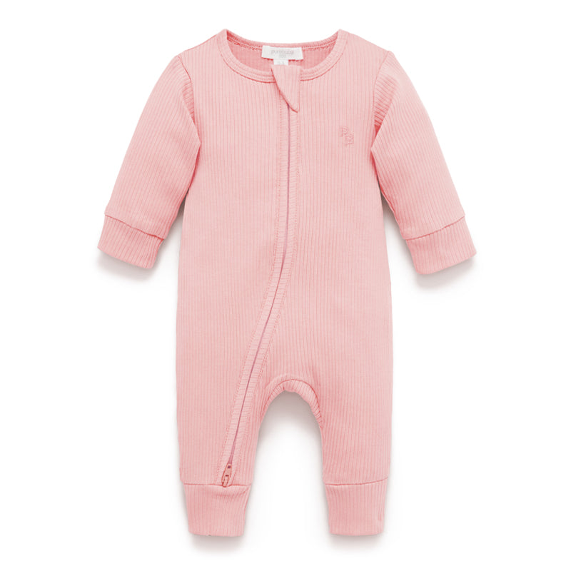 organic cotton rib zip growsuit for baby dusty rose romper