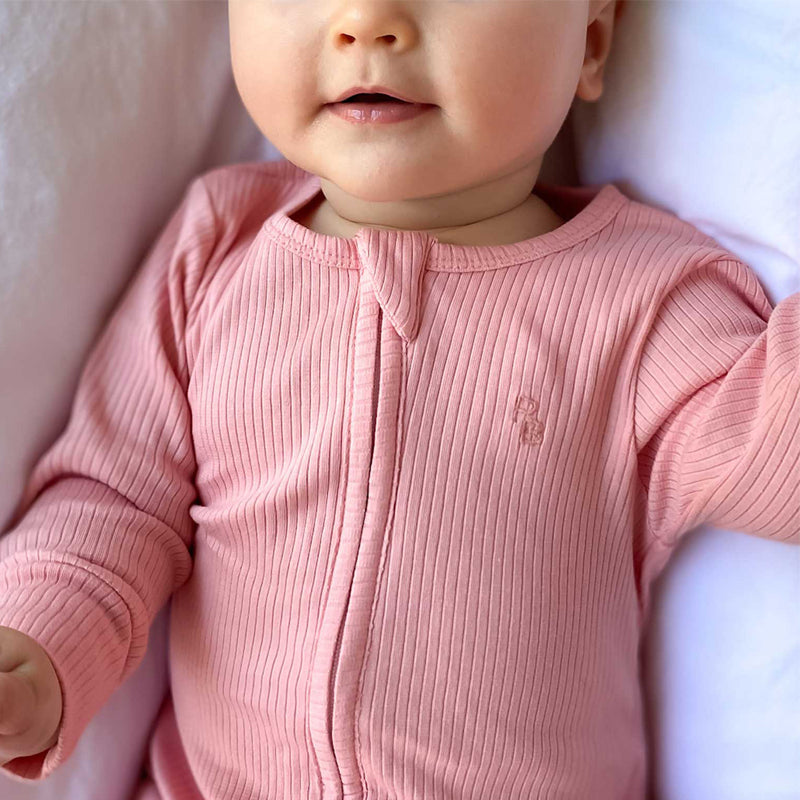 organic cotton rib zip growsuit for baby dusty rose romper