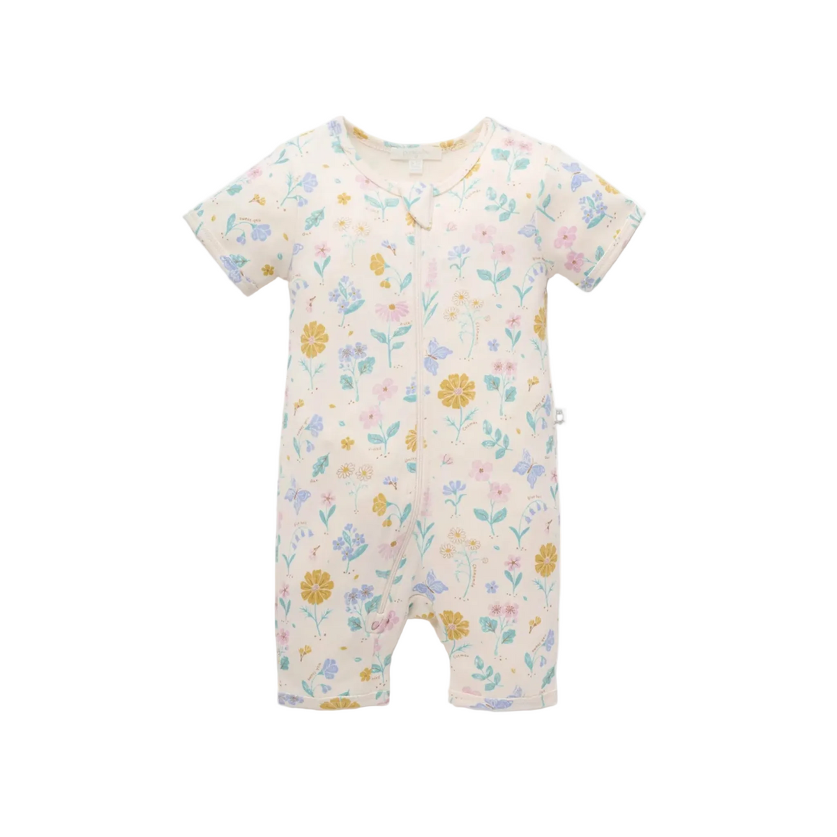 purebaby organic cotton baby romper bedtime blooms short pj growsuit