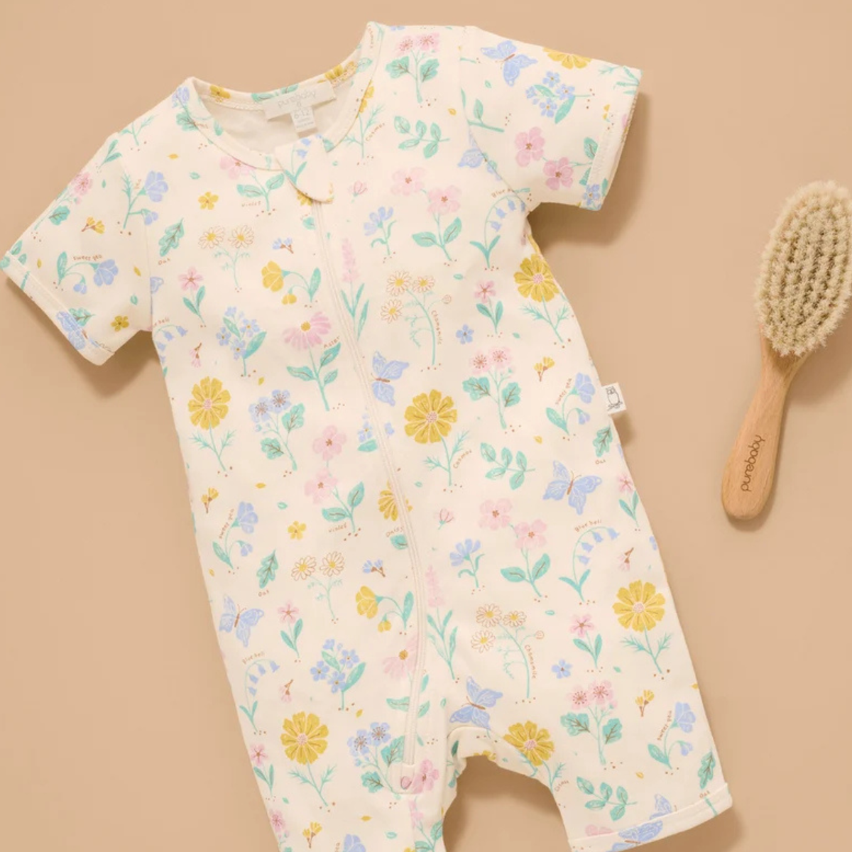 purebaby organic cotton baby romper bedtime blooms short pj growsuit