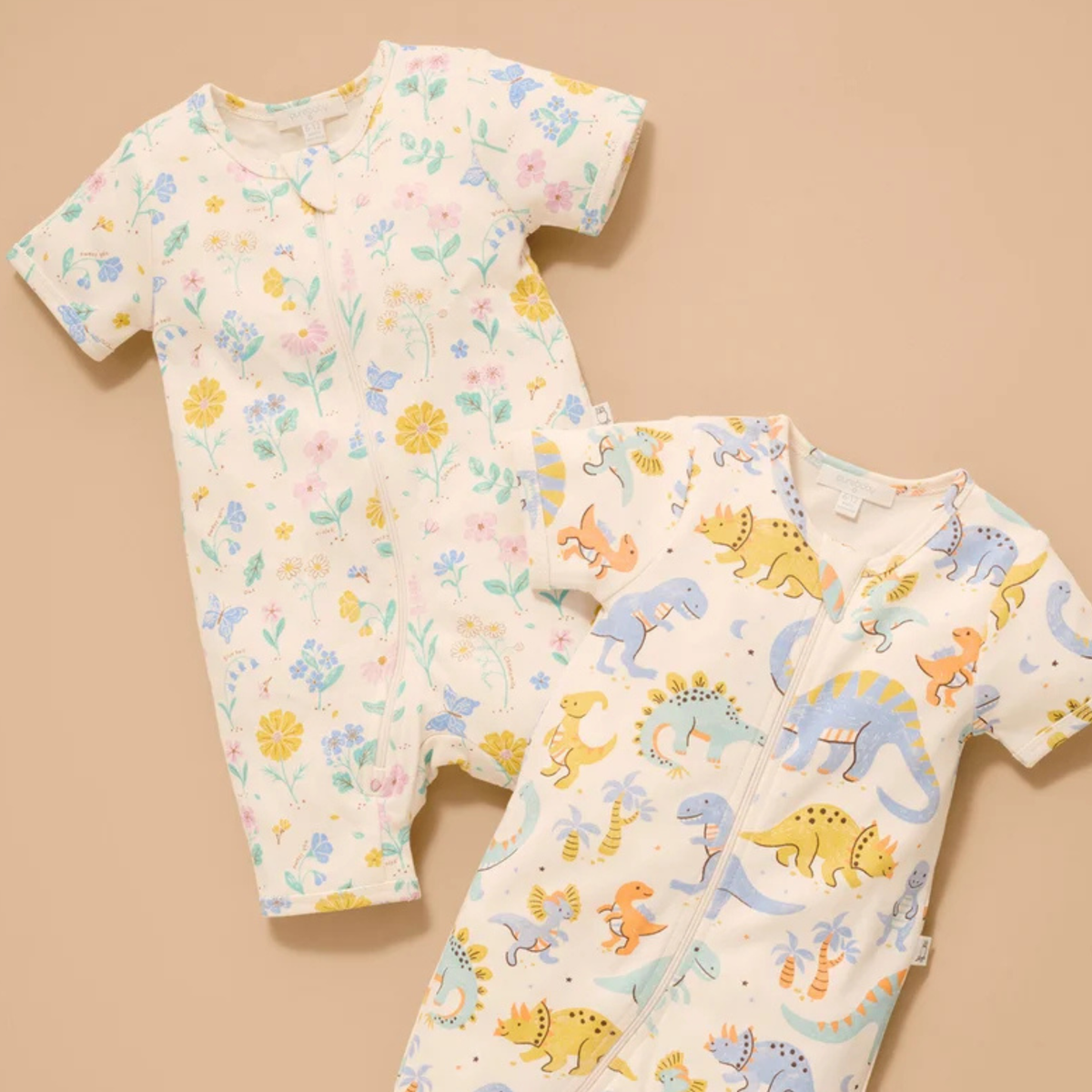 purebaby organic cotton baby romper bedtime blooms short pj growsuit