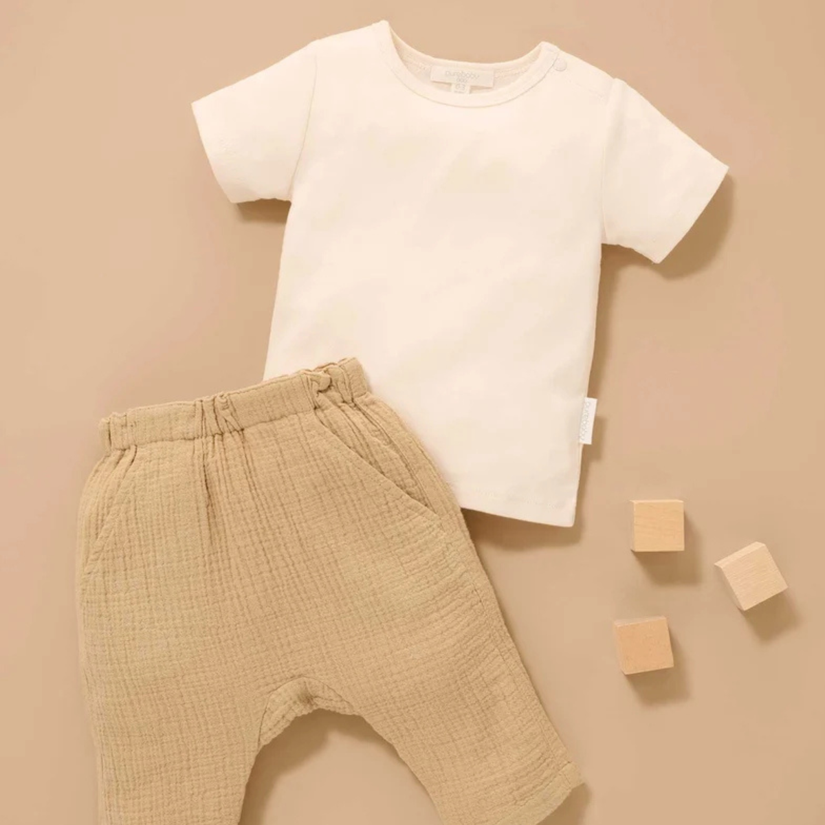 purebaby organic cotton baby clothes slouchy crinkle pants beige