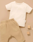 purebaby organic cotton baby clothes slouchy crinkle pants beige