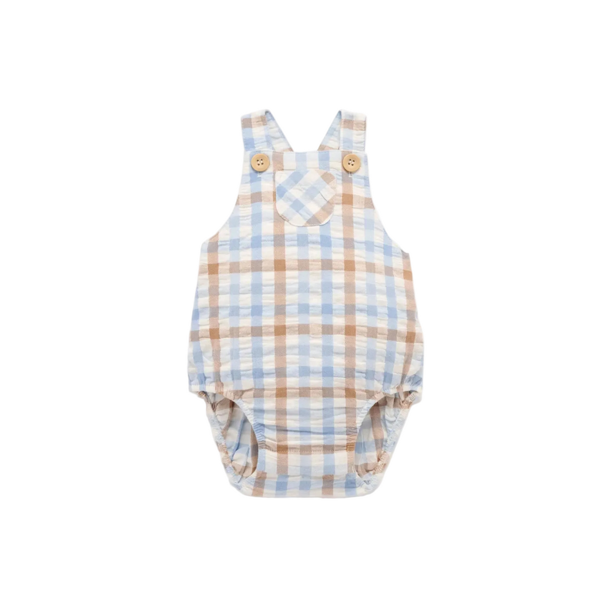 purebaby organic cotton baby romper blue check overalls