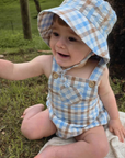 purebaby organic cotton baby romper blue check overalls