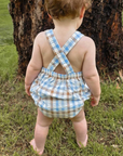 purebaby organic cotton baby romper blue check overalls