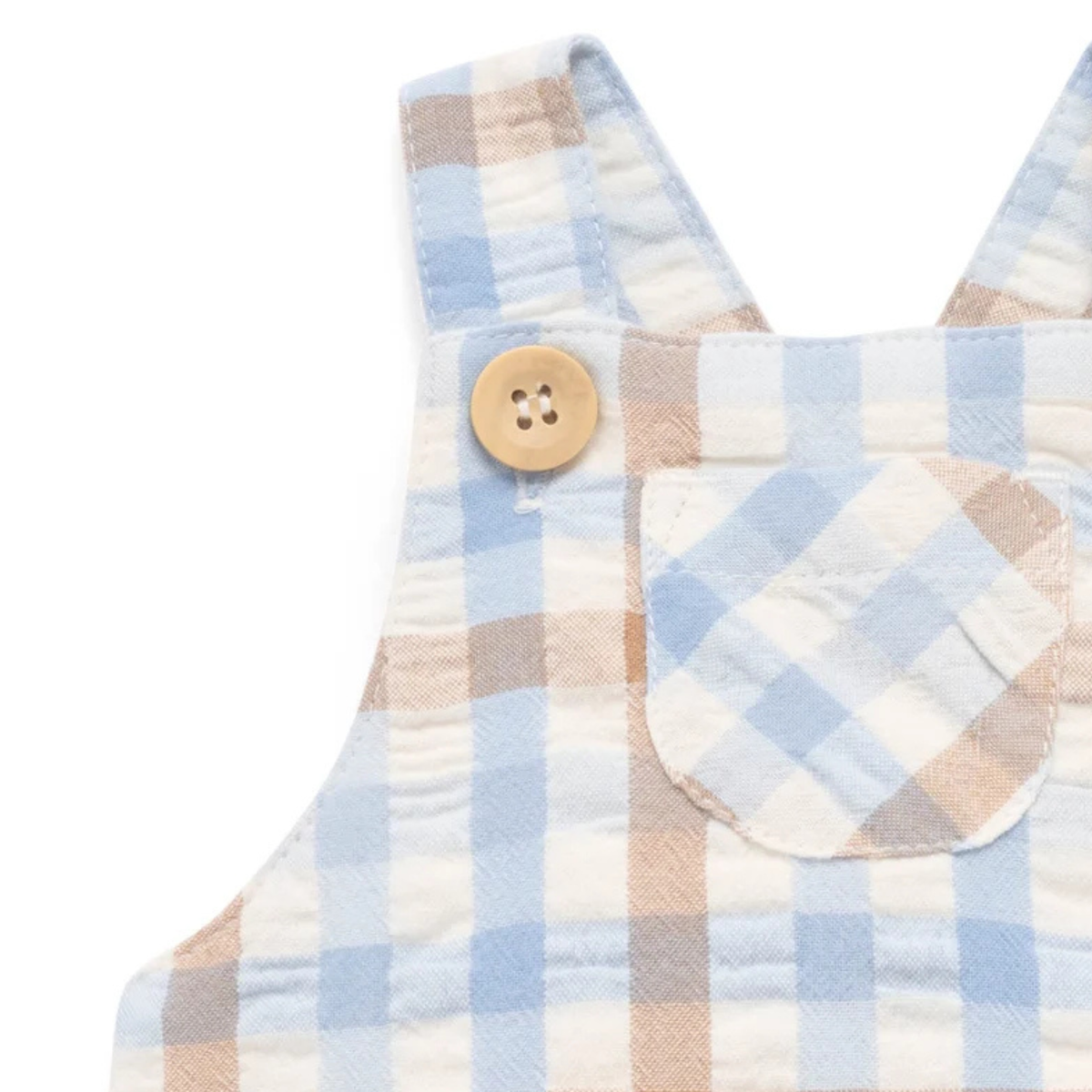 purebaby organic cotton baby romper blue check overalls