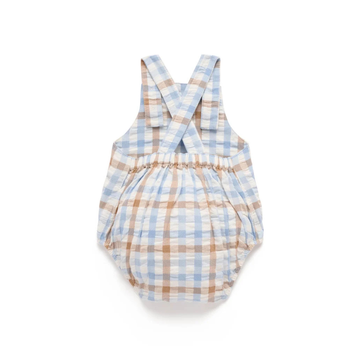 purebaby organic cotton baby romper blue check overalls