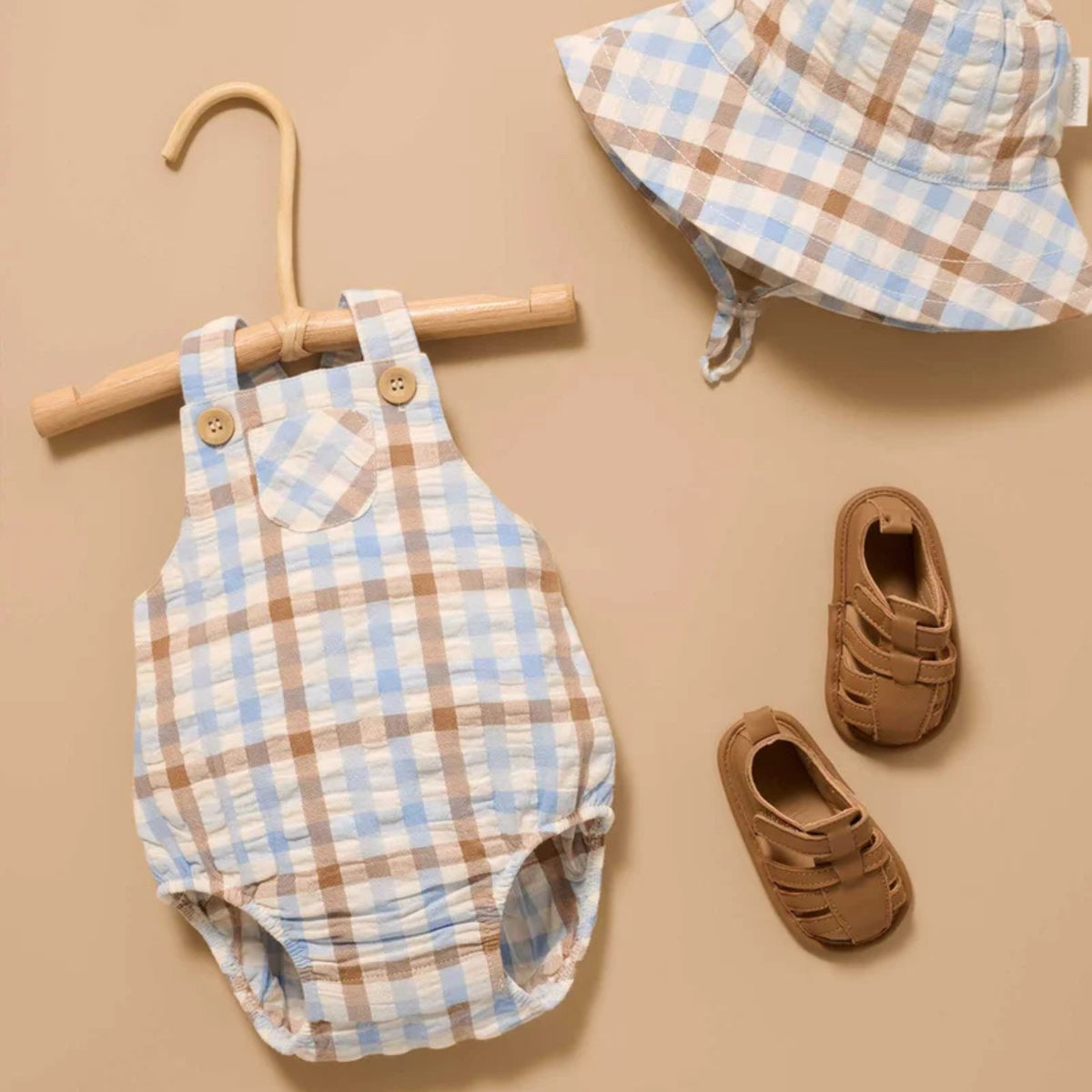 purebaby organic cotton baby romper blue check overalls