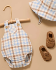 purebaby organic cotton baby romper blue check overalls