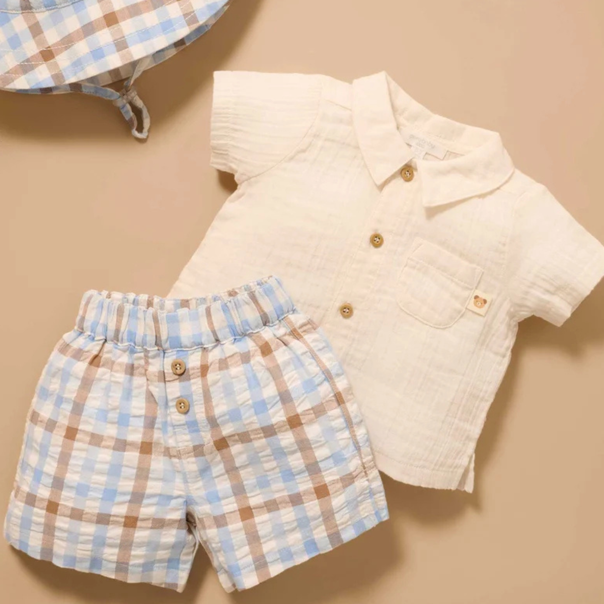 purebaby organic cotton baby clothes check set blue choc kids