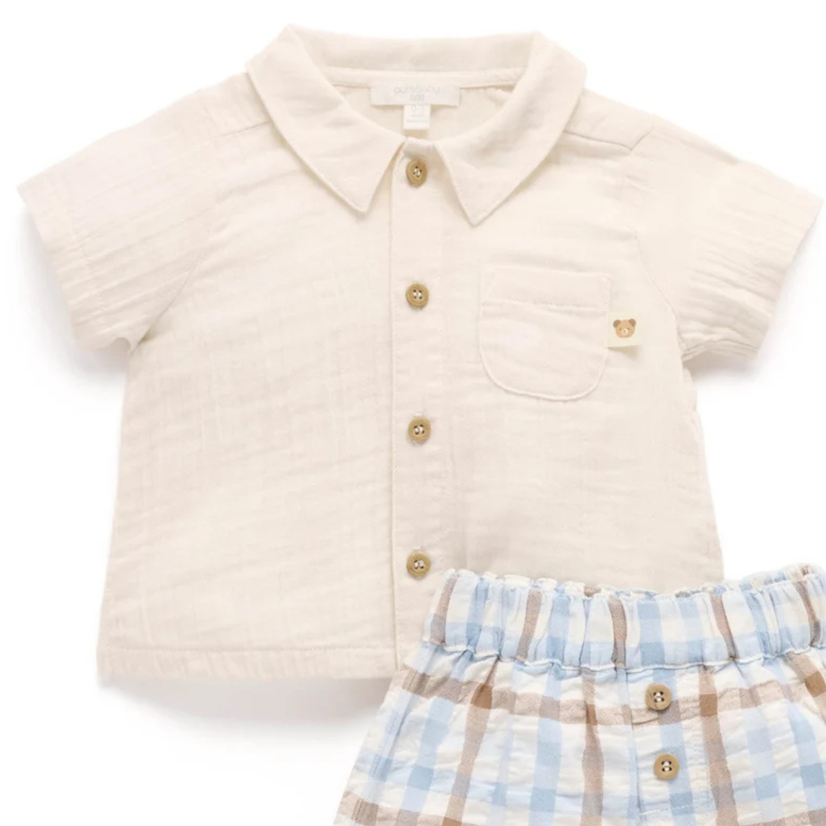 purebaby organic cotton baby clothes check set blue choc kids
