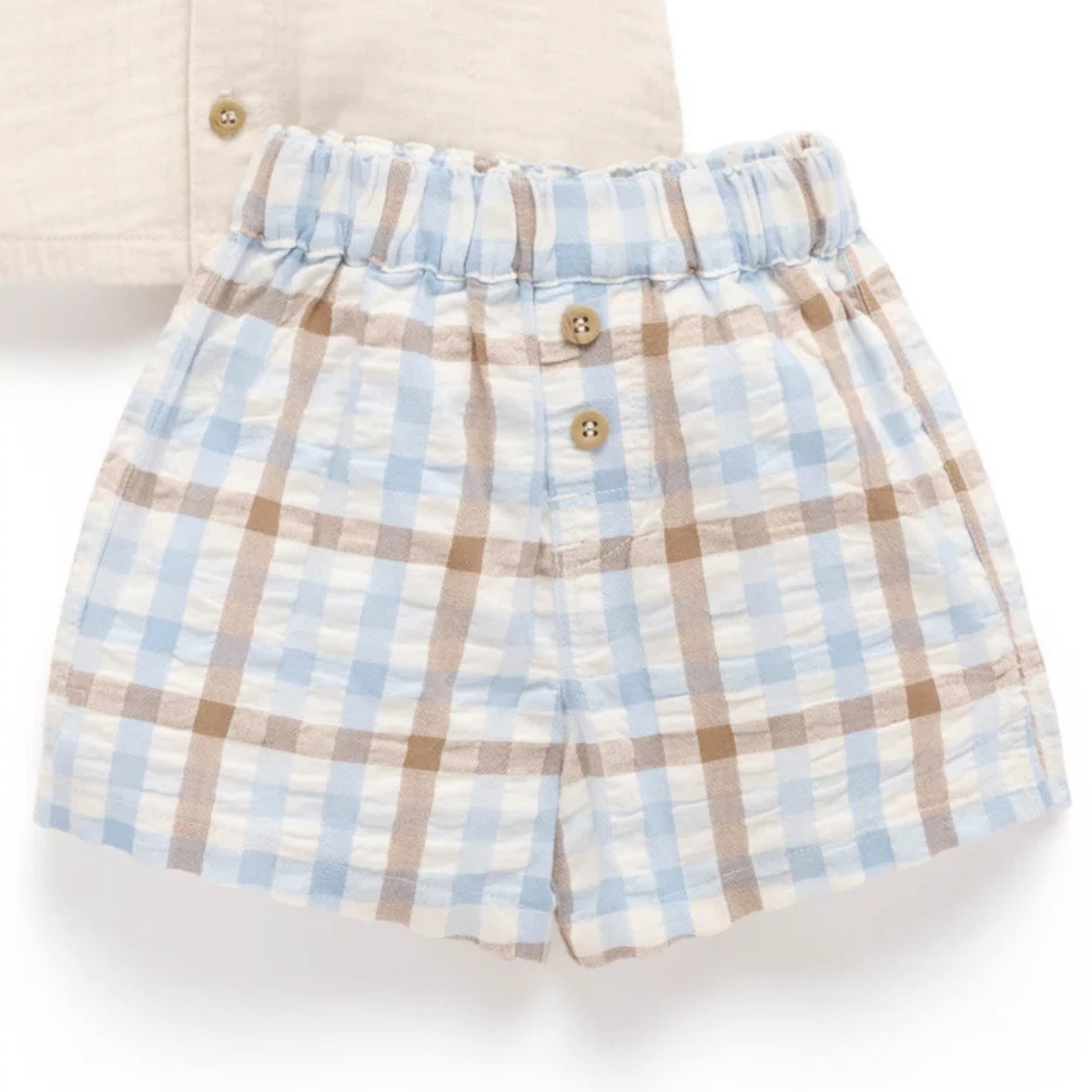 purebaby organic cotton baby clothes blue choc check set
