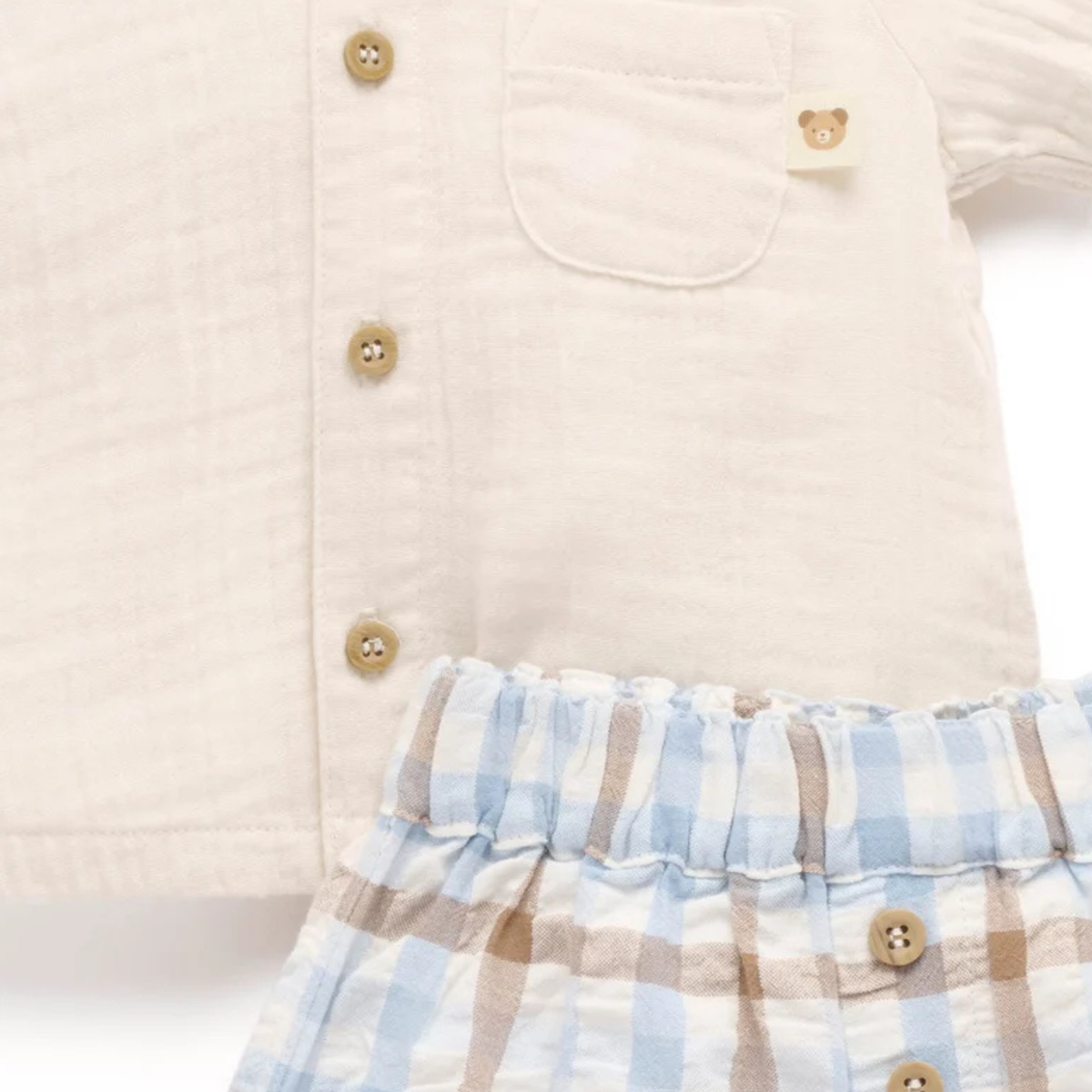 purebaby organic cotton baby clothes blue choc check set