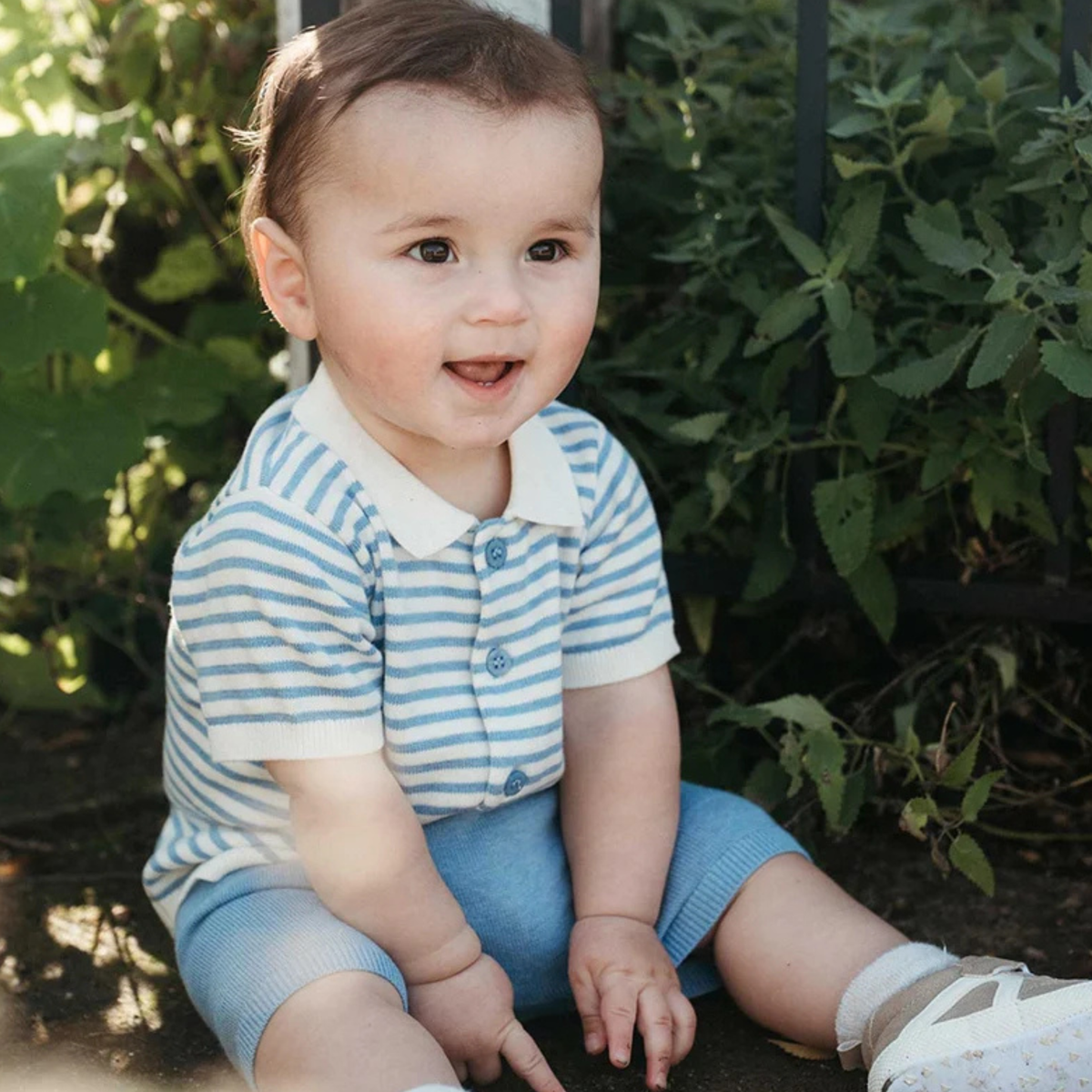 purebaby organic cotton knitted polo set baby boy