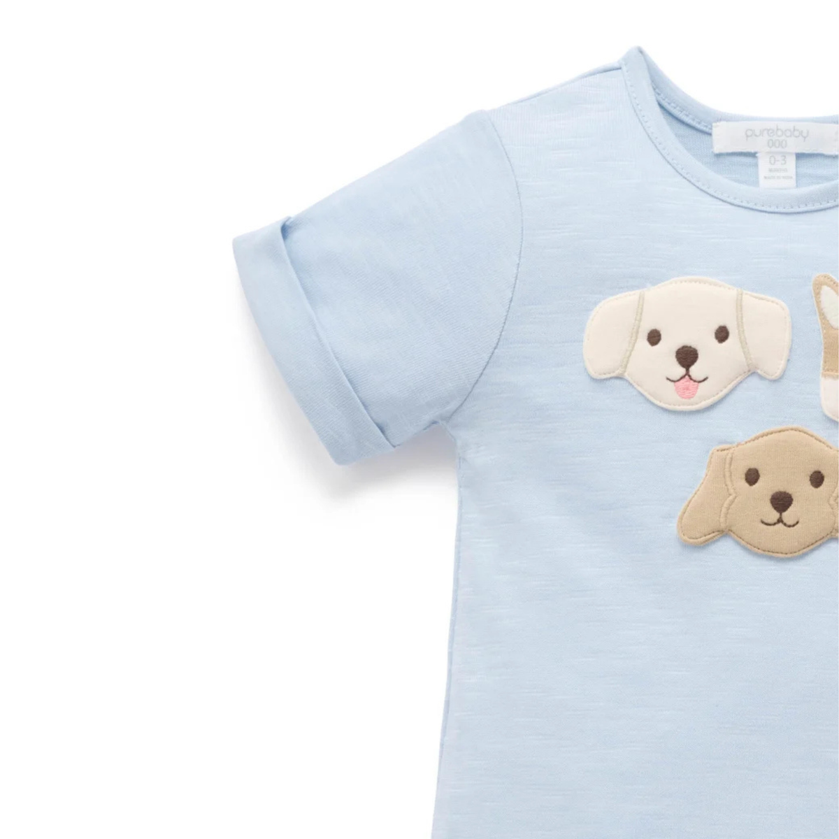 purebaby organic cotton baby clothes blue puppy short growsuit