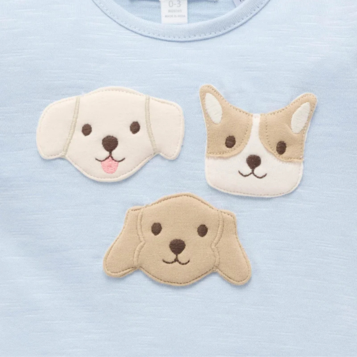 purebaby organic cotton baby clothes blue puppy short growsuit
