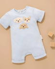 purebaby organic cotton baby clothes blue puppy short growsuit
