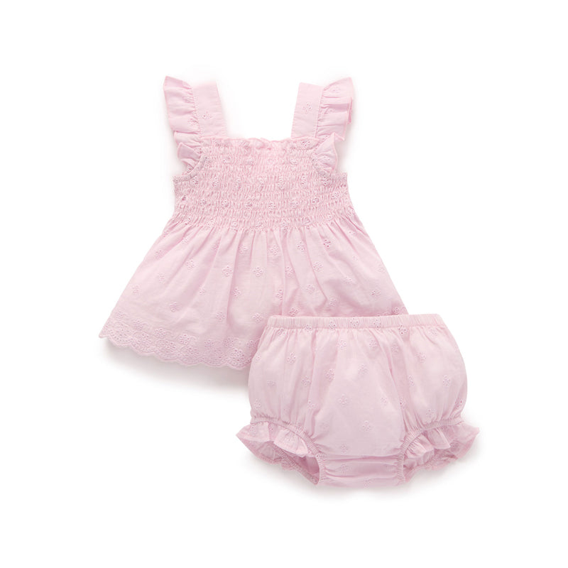 purebaby organic baby girl pink broderie set clothes