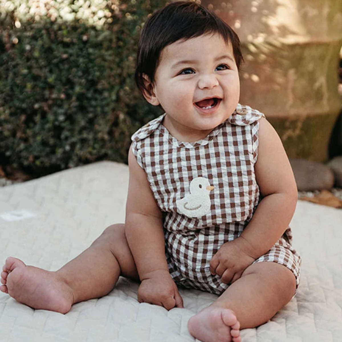 purebaby organic cotton brown ducky romper baby