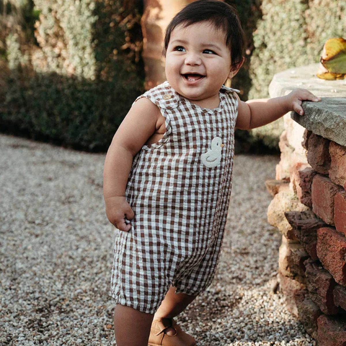 purebaby organic cotton brown ducky romper baby