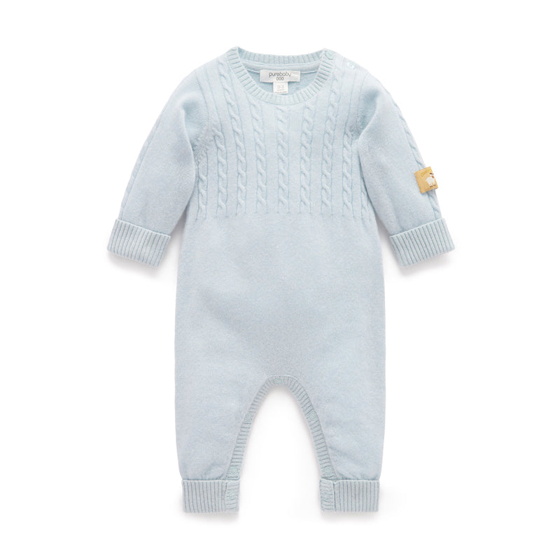 purebaby organic cashmere growsuit pale blue melange organic cotton baby travel clothes